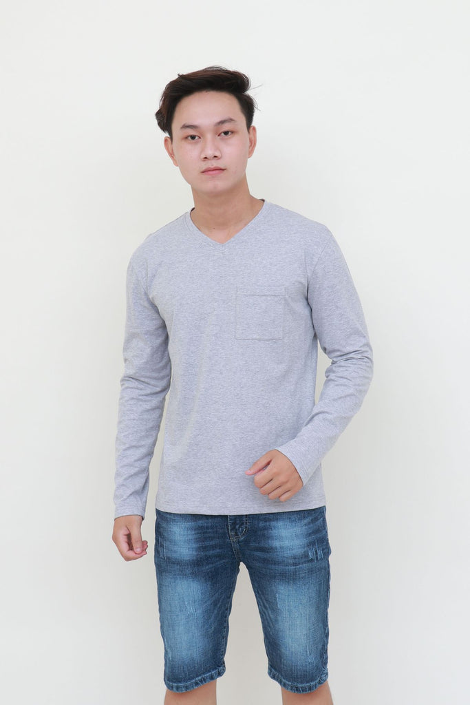 W_12 | T-Shirt Long Sleeve Slim V-type with pocket